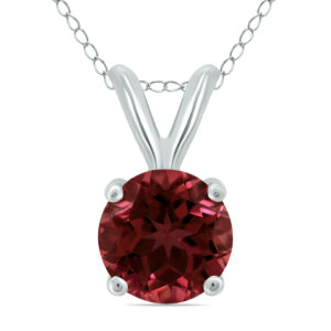 14K White Gold 5MM Round Garnet Pendant- GPD59113GT