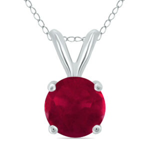 14K White Gold 5MM Round Ruby Pendant- GPD59113RB