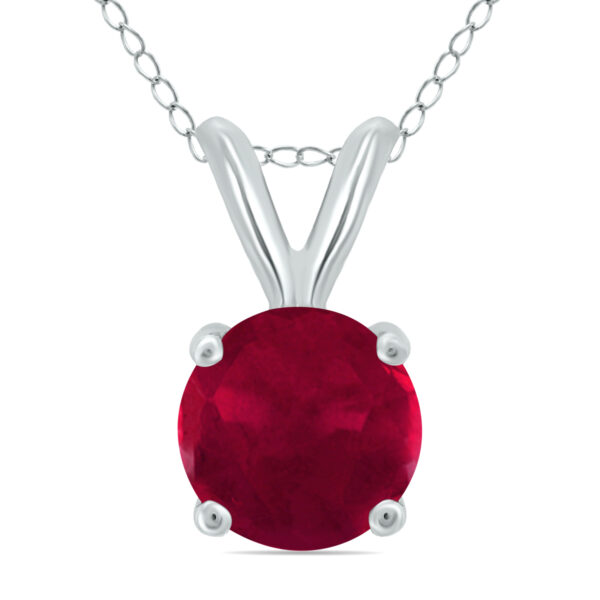 14K White Gold 5MM Round Ruby Pendant- GPD59113RB
