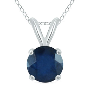 14K White Gold 5MM Round Sapphire Pendant- GPD59113SP