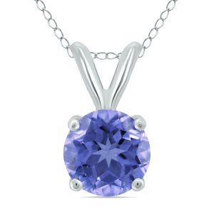14K White Gold 5MM Round Tanzanite Pendant- GPD59113TZ