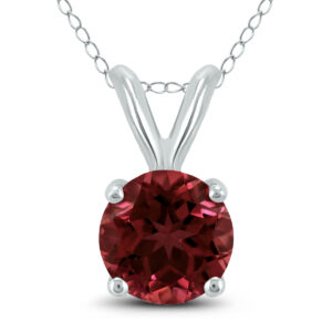 14K White Gold 7MM Round Garnet Pendant- GPD59115GT
