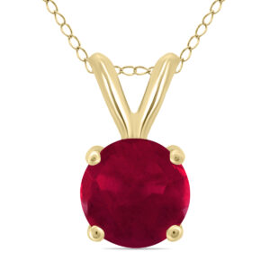 14K Yellow Gold 4MM Round Ruby Pendant- GPD59116RB