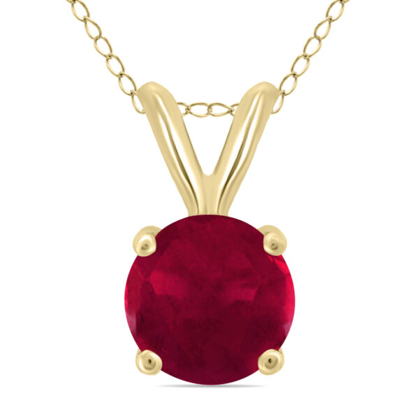14K Yellow Gold 4MM Round Ruby Pendant- GPD59116RB