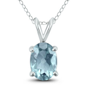 14K White Gold 5x3MM Oval Aquamarine Pendant- GPD59148AQ