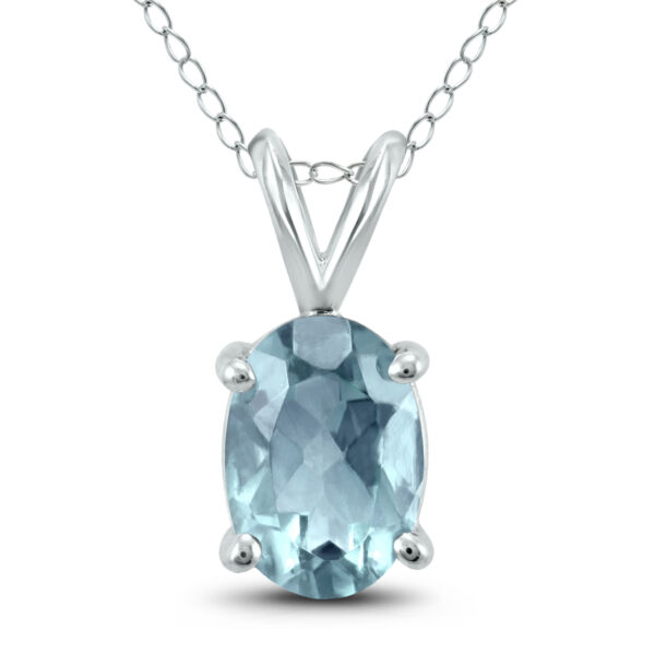 14K White Gold 5x3MM Oval Aquamarine Pendant- GPD59148AQ