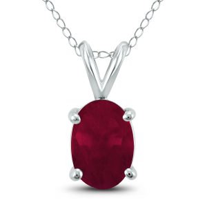 14K White Gold 5x3MM Oval Ruby Pendant- GPD59148RB