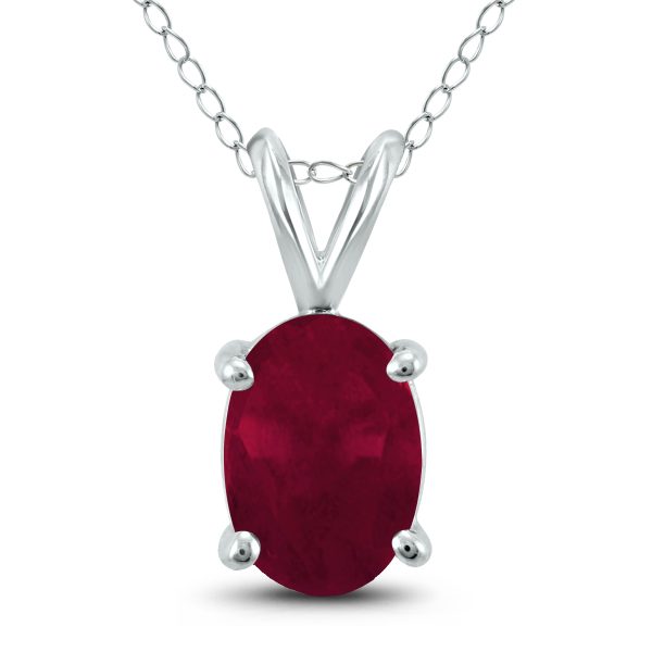 14K White Gold 5x3MM Oval Ruby Pendant- GPD59148RB