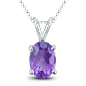 14K White Gold 6x4MM Oval Amethyst Pendant- GPD59149AM