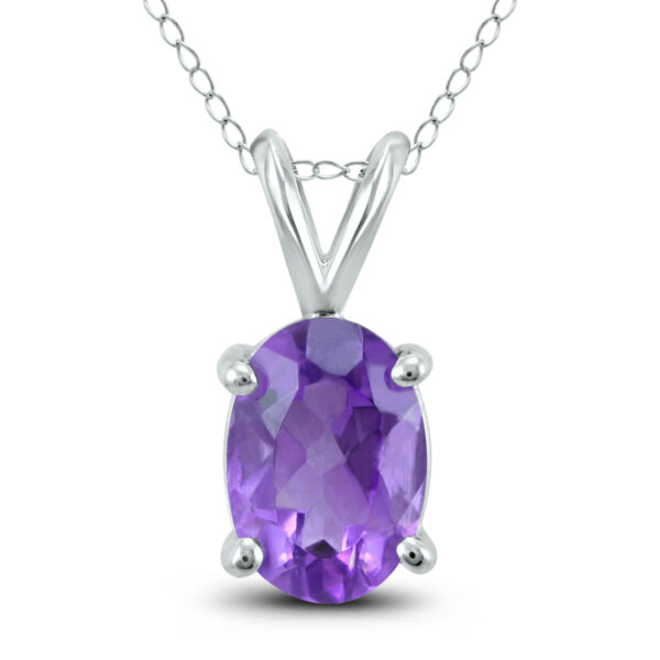 14K White Gold 6x4MM Oval Amethyst Pendant- GPD59149AM