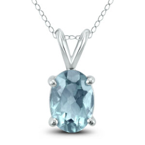 14K White Gold 6x4MM Oval Aquamarine Pendant- GPD59149AQ