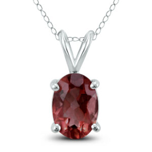 14K White Gold 6x4MM Oval Garnet Pendant- GPD59149GT