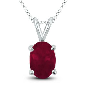14K White Gold 6x4MM Oval Ruby Pendant- GPD59149RB