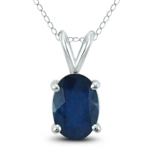 14K White Gold 6x4MM Oval Sapphire Pendant- GPD59149SP