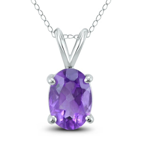 14K White Gold 7x5MM Oval Amethyst Pendant- GPD59150AM