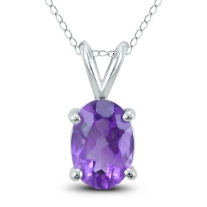 14K White Gold 8x6MM Oval Amethyst Pendant- GPD59151AM