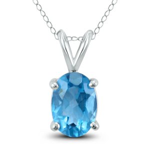 14K White Gold 8x6MM Oval Blue Topaz Pendant- GPD59151BT