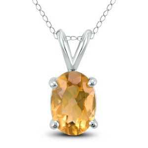 14K White Gold 8x6MM Oval Citrine Pendant- GPD59151CT