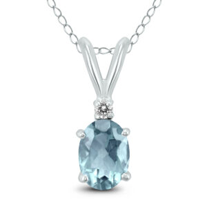 14K White Gold 5x3MM Oval Aquamarine and Diamond Pendant- GPD59152AQ