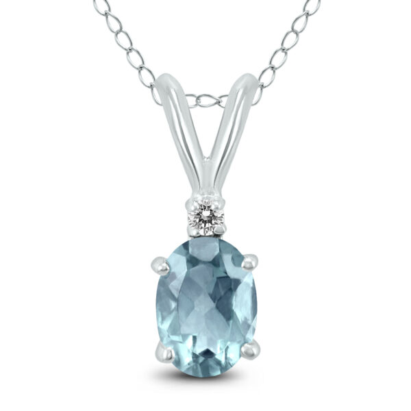 14K White Gold 5x3MM Oval Aquamarine and Diamond Pendant- GPD59152AQ