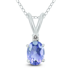 14K White Gold 5x3MM Oval Tanzanite and Diamond Pendant- GPD59152TZ