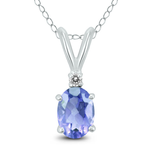 14K White Gold 5x3MM Oval Tanzanite and Diamond Pendant- GPD59152TZ