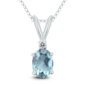 14K White Gold 6x4MM Oval Aquamarine and Diamond Pendant- GPD59153AQ