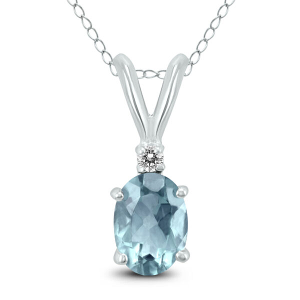 14K White Gold 6x4MM Oval Aquamarine and Diamond Pendant- GPD59153AQ