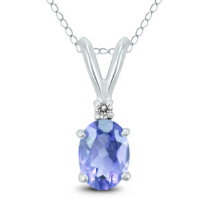 14K White Gold 6x4MM Oval Tanzanite and Diamond Pendant- GPD59153TZ