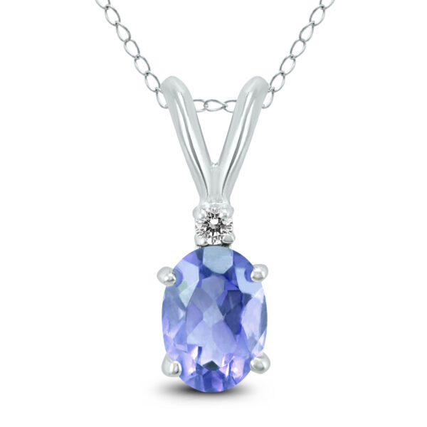 14K White Gold 6x4MM Oval Tanzanite and Diamond Pendant- GPD59153TZ