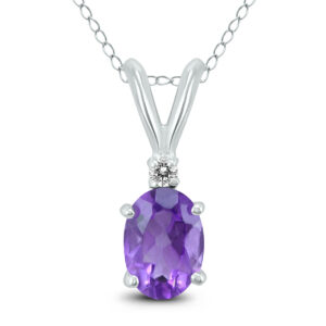 14K White Gold 8x6MM Oval Amethyst and Diamond Pendant- GPD59155AM
