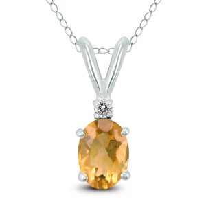 14K White Gold 8x6MM Oval Citrine and Diamond Pendant- GPD59155CT