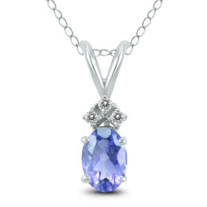 14K White Gold 5x3MM Oval Tanzanite and Three Stone Diamond Pendant- GPD59156TZ