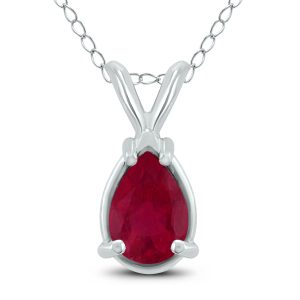 14K White Gold 5x3MM Pear Ruby Pendant- GPD59172RB