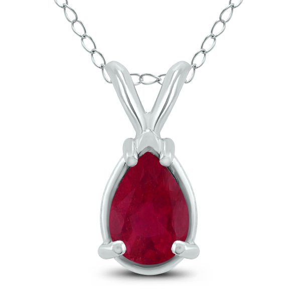 14K White Gold 5x3MM Pear Ruby Pendant- GPD59172RB