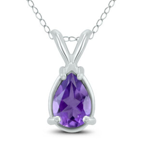 14K White Gold 6x4MM Pear Amethyst Pendant- GPD59173AM