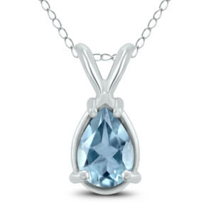 14K White Gold 6x4MM Pear Aquamarine Pendant- GPD59173AQ