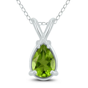 14K White Gold 6x4MM Pear Peridot Pendant- GPD59173PD