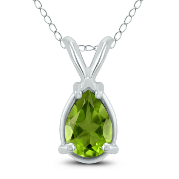 14K White Gold 6x4MM Pear Peridot Pendant- GPD59173PD