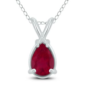 14K White Gold 6x4MM Pear Ruby Pendant- GPD59173RB