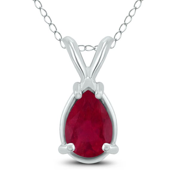 14K White Gold 6x4MM Pear Ruby Pendant- GPD59173RB