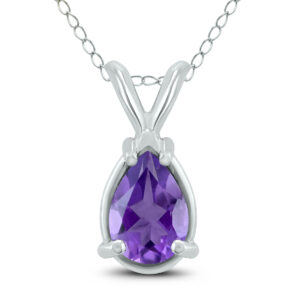 14K White Gold 7x5MM Pear Amethyst Pendant- GPD59174AM