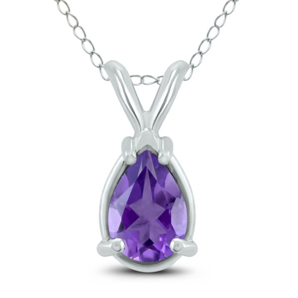 14K White Gold 7x5MM Pear Amethyst Pendant- GPD59174AM