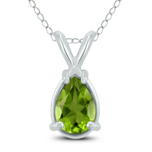 14K White Gold 7x5MM Pear Peridot Pendant- GPD59174PD
