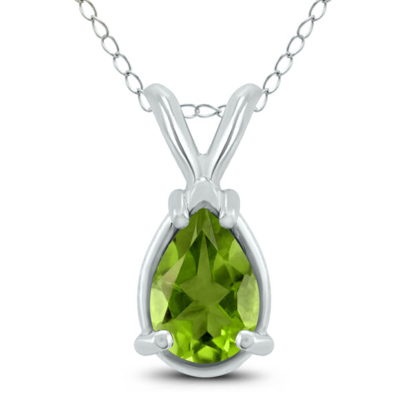 14K White Gold 7x5MM Pear Peridot Pendant- GPD59174PD