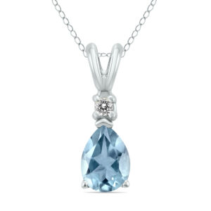 14K White Gold 5x3MM Pear Aquamarine and Diamond Pendant- GPD59176AQ