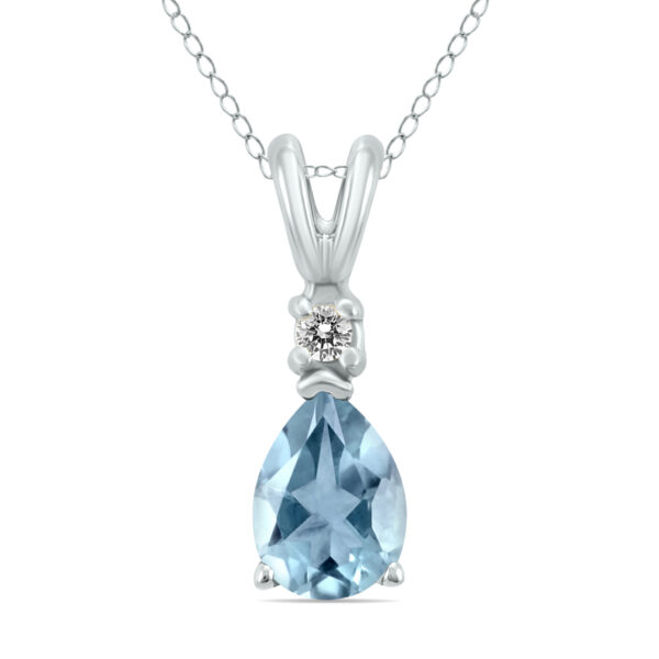 14K White Gold 5x3MM Pear Aquamarine and Diamond Pendant- GPD59176AQ