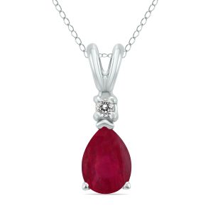 14K White Gold 5x3MM Pear Ruby and Diamond Pendant- GPD59176RB