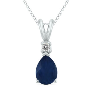 14K White Gold 5x3MM Pear Sapphire and Diamond Pendant- GPD59176SP