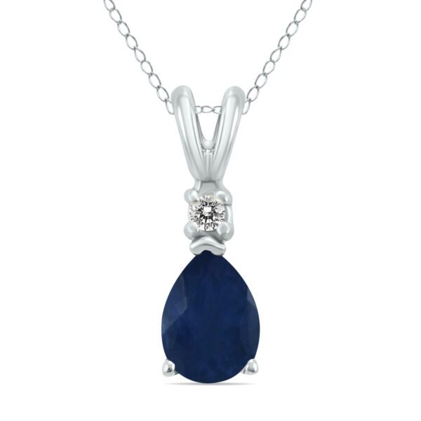 14K White Gold 5x3MM Pear Sapphire and Diamond Pendant- GPD59176SP